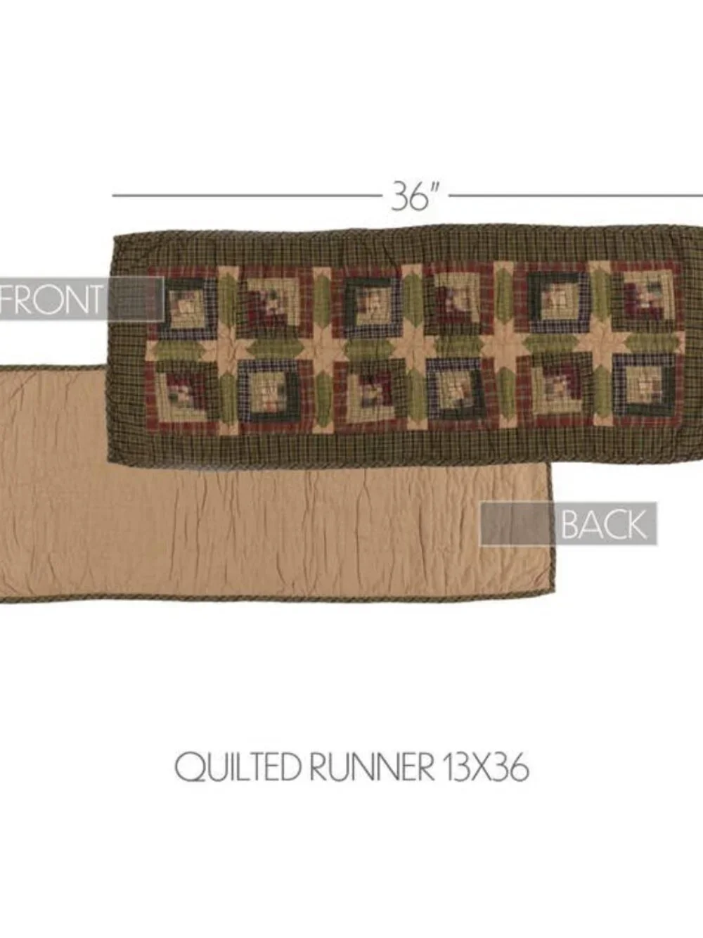 Tea Cabin Patchwork Log Cabin Quilted Table Runner 13x36 NEW